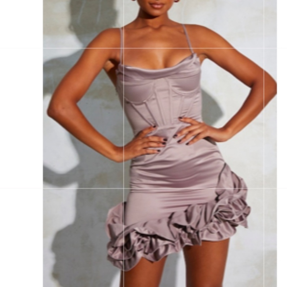 Pink satin ruffle dress